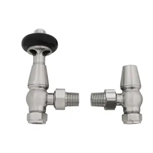 Right Radiators Traditional Antique Design TRV Thermostatic Brass Angled Radiator Valves Pair Satin Nickel