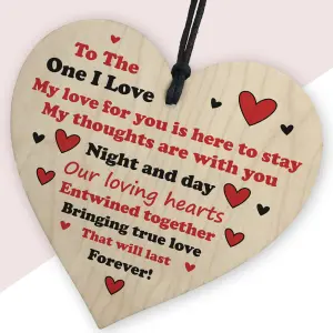 Red Ocean Valentines Gift For THE ONE I LOVE Wood Heart Plaque Gift For Boyfriend Girlfriend Partner