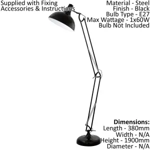 Table Desk Lamp Colour Black Flexible In Line Switch Pedal Switch Bulb E27 1x60W