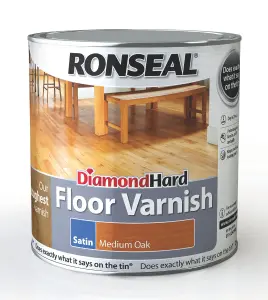 Ronseal Diamond Hard Floor Varnish Medium oak Satin Wood Floor Varnish, 2.5L