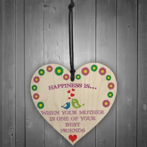 Red Ocean When Mother Is Best Friend Wooden Hanging Heart Plaque