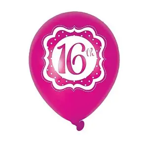 Latex 16th Birthday Balloon (Pack of 6) Pink/White (One Size)