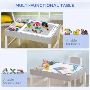 HOMCOM kids Table and Chair Set 2 in 1 Activity Play Table for Bricks Grey