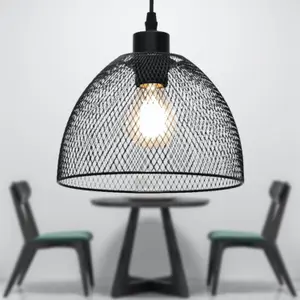 First Choice Lighting Cassidy Medium Black Mesh Easy Fit Metal Pendant Shade