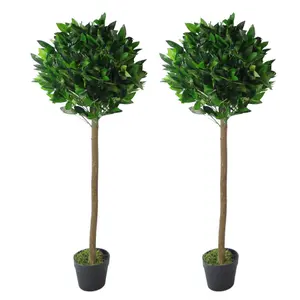 120cm Leaf Design UK Pair of Artificial Bay Topiary Ball Trees