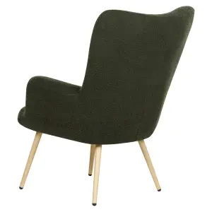 Wingback Chair VEJLE with Footstool Boucle Dark Green