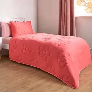 Coverless Duvet 7.5 TOG Pillowcase Quilt Daisy Bedding Set, Coral - Double