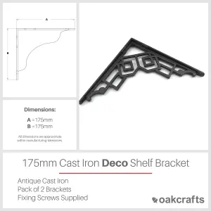 Oakcrafts - Pair of Art Deco Cast Iron Shelf Bracket - 175mm x 175mm