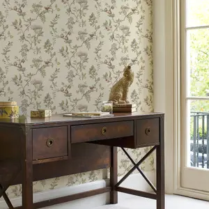 Laura Ashley Elderwood Neutral Floral Smooth Wallpaper