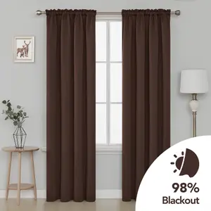 Deconovo Blackout Curtains Super Soft Bedroom Curtains Thermal Insulated Energy Saving Curtains 132x214cm Dark Brown 2 Panels