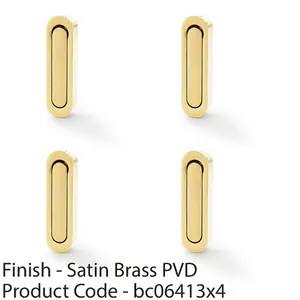 4 PACK - Flush Sliding Pocket Door Pull Handle - Satin Brass 70mm x 19mm Radius Edge