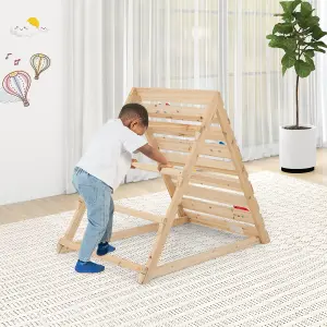 Costway Double Sided Triangle Climber Wooden Climbing Toy w/ Climbing Rocks