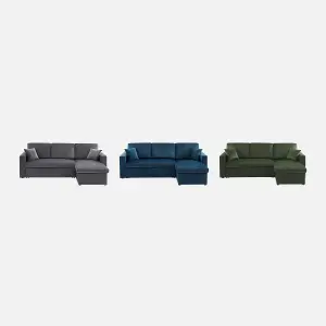 sweeek. 3-seater reversible corner sofa bed with storage Ida velvet Charcoal Grey 219x147x68 cm