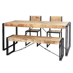 Kingwood Industrial Rectangular Dining Bench Made From Solid Wood And Reclaimed Metal