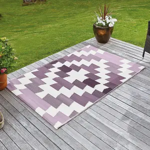 Alfresco Mat - Water Resistant Indoor Outdoor Geometric Pattern Rug for Patio, Decking, Balcony, Kitchen - 180 x 120cm, Red