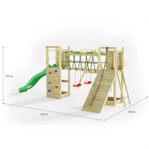 Shire Fun Wooden Climbing Frame with Twin Towers with Bridge, Double Swing and Slide