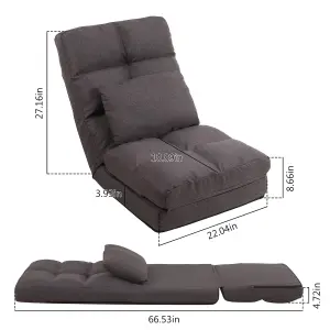 Folding Floor Sofa Chair 14 Angles Adjustable Chair Bed Lazy Floor Chaise Lounge Sofa Seat with Pillow FULLY ASSEMBLY (Brown)