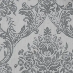 Boutique Baroque Grey Glitter effect Damask Textured Wallpaper