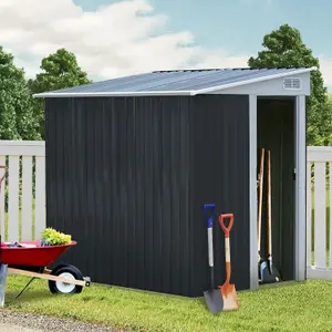 Charcoal Black Garden Metal Pent Roof Furniture Storage Tool Shed with Sliding Door