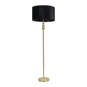 ValueLights Marissa Gold Stacked Ball Floor Lamp with Black Velvet Shade - LED Bulb Included