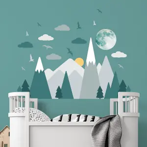 Walplus Combo Kids - Grey Mountains Under The Glowing Moon Wall Sticker PVC