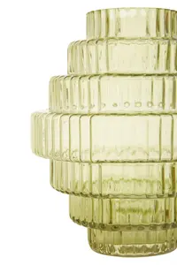 Interiors by Premier Tiered Small Green Glass Vase, Eye Catching Layered Modern Vase, Ribbed Glass Vase, Decorative Vase