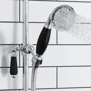 ENKI Traditional Chrome Black Victorian Brass & Ceramic Handheld Shower Head & Hose Kit EH024