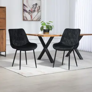 Set of 2 Bovino Velvet Fabric Dining Chairs - Black