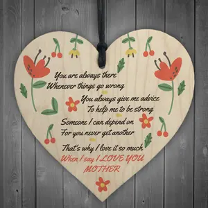 Red Ocean I Love You Mother Wooden Hanging Heart Sign Mothers Day Gifts Presents for Mum Birthday Christmas Mum Gift