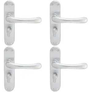 4 PACK - Rounded Smooth Bathroom Latch Door Handle - Satin Chrome Lever on Backplate