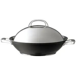 Circulon Infinite Black Round Stainless Steel Induction Suitable Dishwasher Safe Covered Wok Pan 36cm