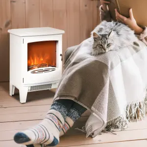 HOMCOM Freestanding Electric Fireplace Stove Heater W/ LED Flame Effect White