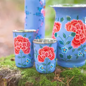 BillyCan Hand-Painted Picnic Cups - 400ml - Ocean Peony - Pack of 6