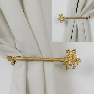 Melody Maison Set of 2 Antique Gold Metal Bumblebee Curtain Tie Backs