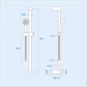 Round Bathroom Shower Slider Rail Kit, Handset & Shower Hose Chrome