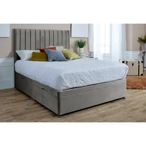 Sophia Divan Ottoman Plush Bed Frame With Lined Headboard - Silver