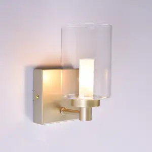 HARPER LIVING 1xG9 Wall Light, UP/Down Light with Glass Shade, Gold Finish