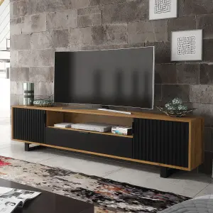 Blackridge TV Unit 200cm Oak & Black Fluted - Creative Furniture