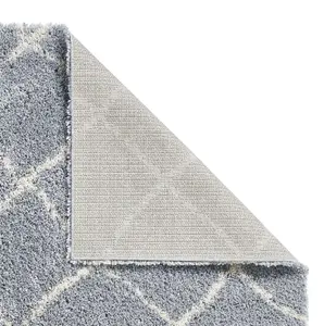 Grey Cream Shaggy Modern Geometric Moroccan Rug for Living Room Bedroom and Dining Room-200cm X 290cm