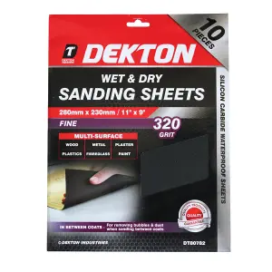 Dekton 10pc 320 Grit Wet And Dry Sanding Sheets 280mm X 230mm