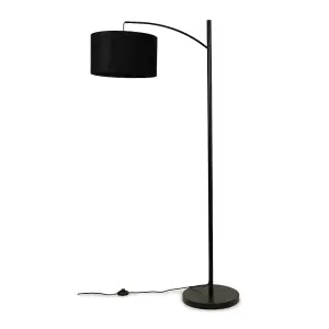 ValueLights Preto Black Metal Curve Stem Living Room Floor Lamp with a Black Velvet Shade