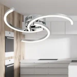 First Choice Lighting Curve Chrome LED Flush Ceiling Light