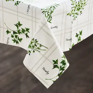 Rectangular PVC Coated Tablecloth - Waterproof Dining Table Surface Protector Cover - Measures 137 x 228cm, Herbs