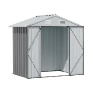 8x6 ft Apex Metal Shed Garden Storage Shed with Lockable Double Door,Grey