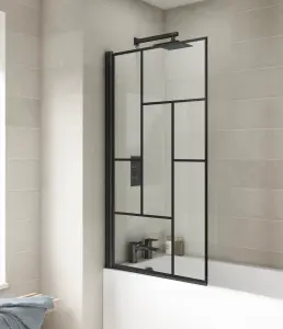 Black Square Framed 6mm Toughened Safety Glass Reversible Shower Bath