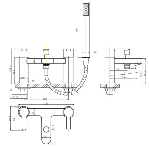 VURTU Datchworth Bath Shower Mixer, 1/4 Turn, Dual Lever Ceramic Disc, High/ Low Water Pressure, 240(H) x 220(W), Chrome, 628544