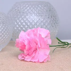 6 x Pink Artificial Silk Carnations. Single Stems. Stem Length 48 cm. Head Width 7 cm.