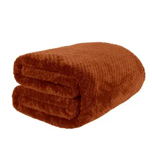 Dreamscene Luxury Large Waffle Honeycomb Mink Warm Throw, Rust - 200 x 240cm