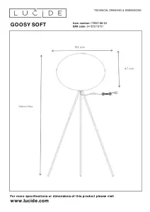 Lucide Goosy Soft Modern Tripod Floor Lamp 50cm - 1xE27 - White