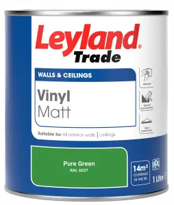 Leyland Trade Vinyl Matt Walls & Ceilings Emulsion Paint Pure Green (RAL 6037) 1L